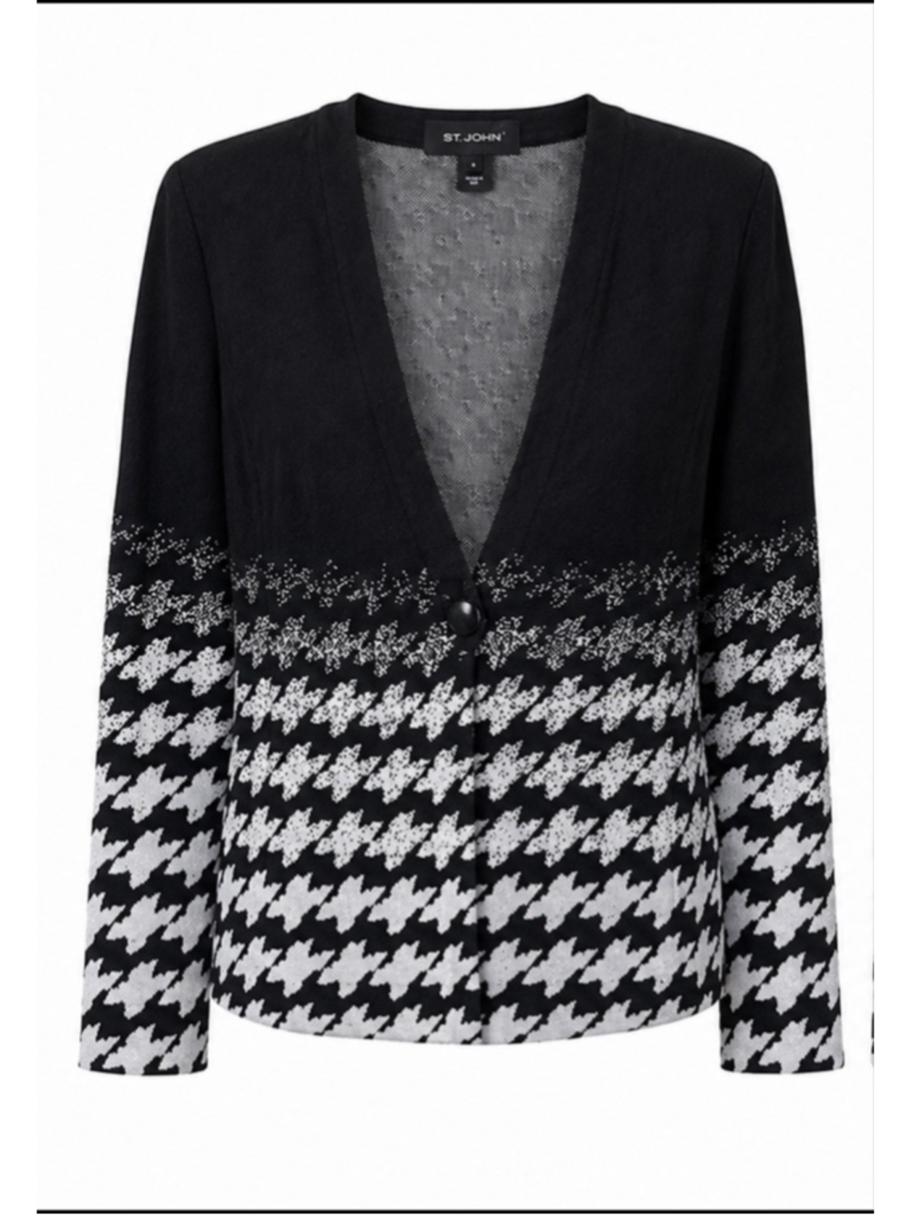 St. John Women’s 4 Black White Houndstooth Knit Cardigan Jacket One Button